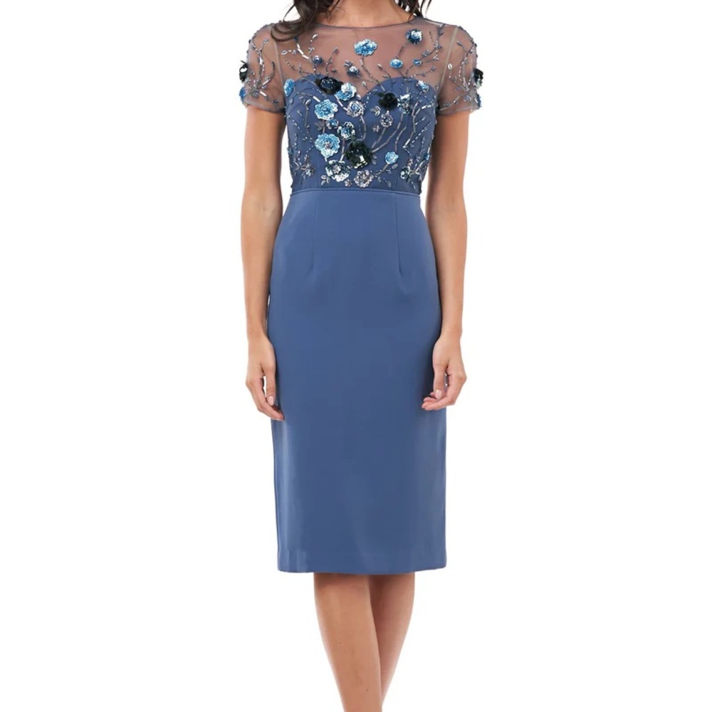 JS Collections Blue Floral Embroidered Dress